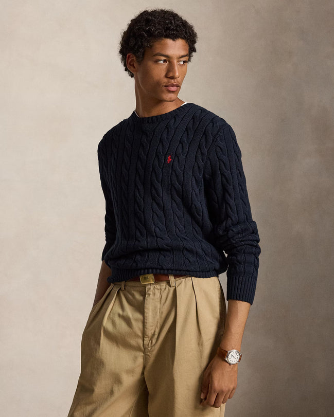 Cable-Knit Cotton Jumper - Navy Blue