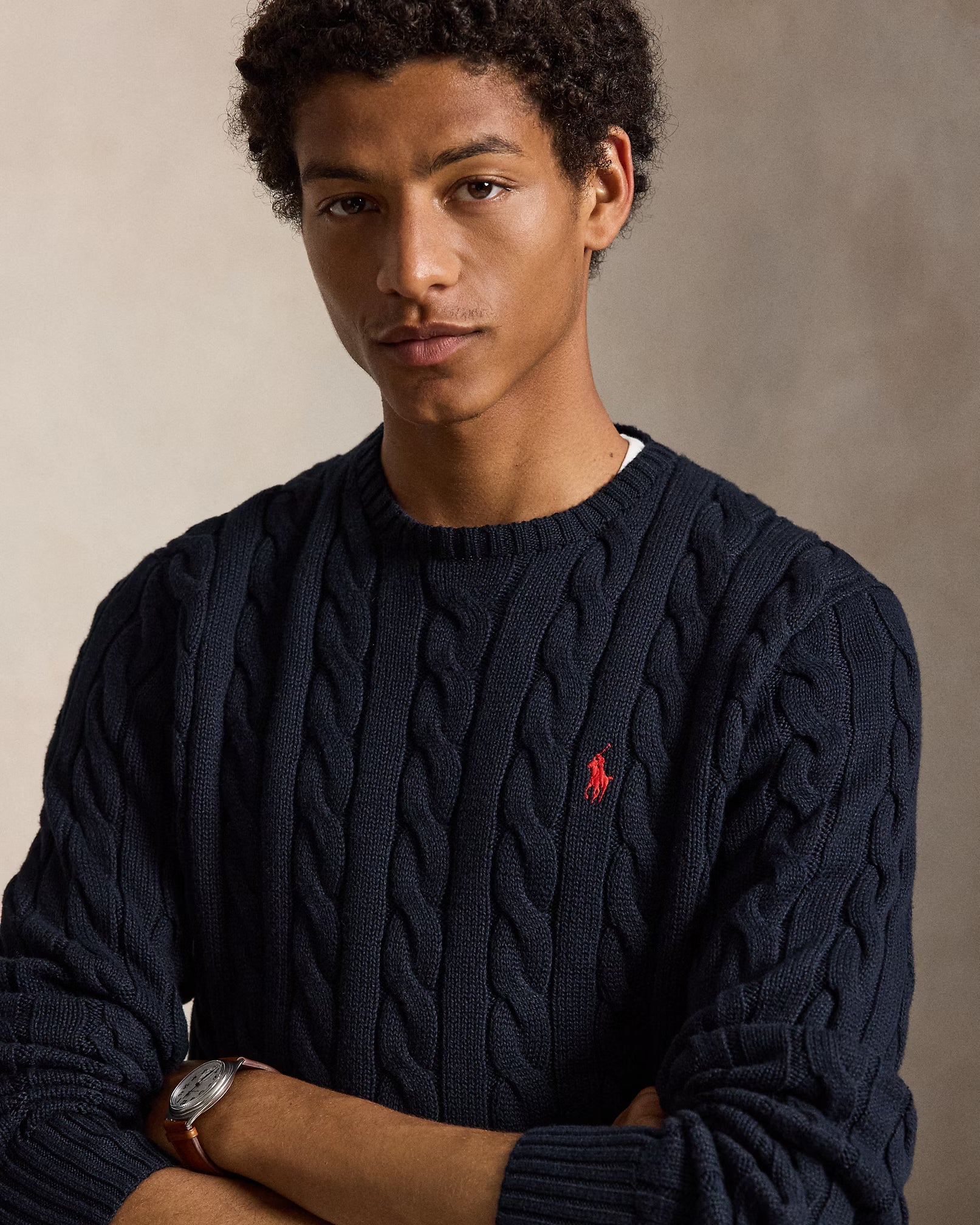 Cable-Knit Cotton Jumper - Navy Blue