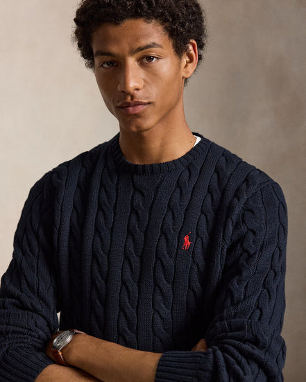 Cable-Knit Cotton Jumper - Navy Blue