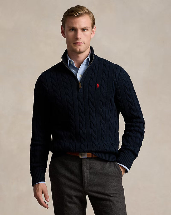 Cable-Knit Quarter-Zip Jumper - Hunter Navy