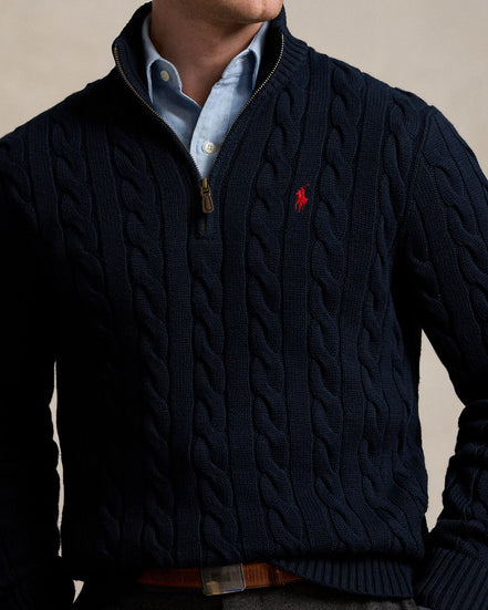 Cable-Knit Quarter-Zip Jumper - Hunter Navy