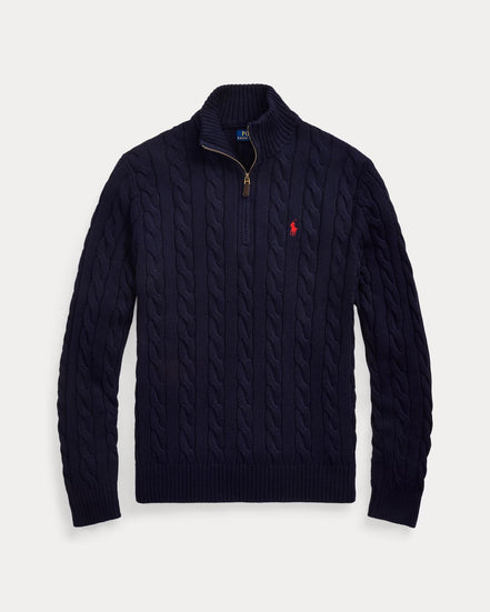 Cable-Knit Quarter-Zip Jumper - Hunter Navy