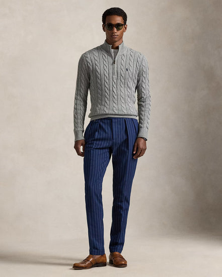 Cable-Knit Quarter-Zip Jumper - Fawn Grey Heather