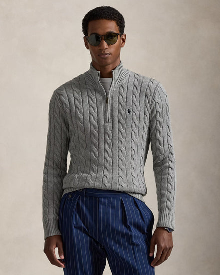 Cable-Knit Quarter-Zip Jumper - Fawn Grey Heather