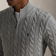 Cable-Knit Quarter-Zip Jumper - Fawn Grey Heather