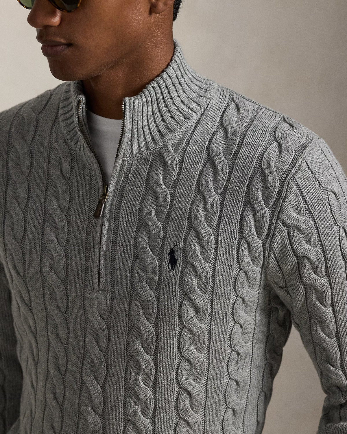 Cable-Knit Quarter-Zip Jumper - Fawn Grey Heather