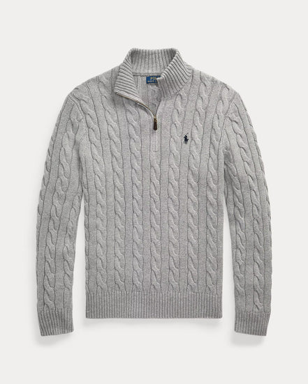 Cable-Knit Quarter-Zip Jumper - Fawn Grey Heather