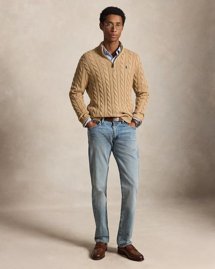 Cable-Knit Quarter-Zip Jumper - Camel Melange