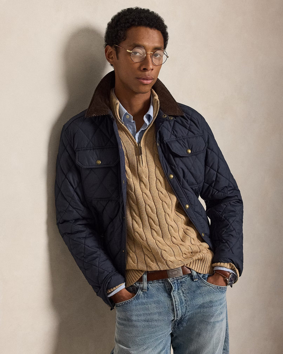 Cable-Knit Quarter-Zip Jumper - Camel Melange