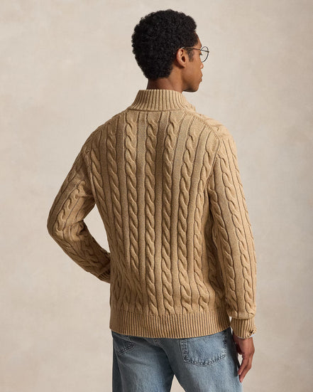 Cable-Knit Quarter-Zip Jumper - Camel Melange