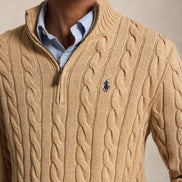 Cable-Knit Quarter-Zip Jumper - Camel Melange
