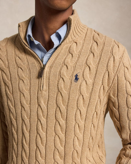 Cable-Knit Quarter-Zip Jumper - Camel Melange