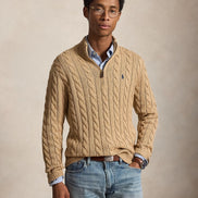 Cable-Knit Quarter-Zip Jumper - Camel Melange