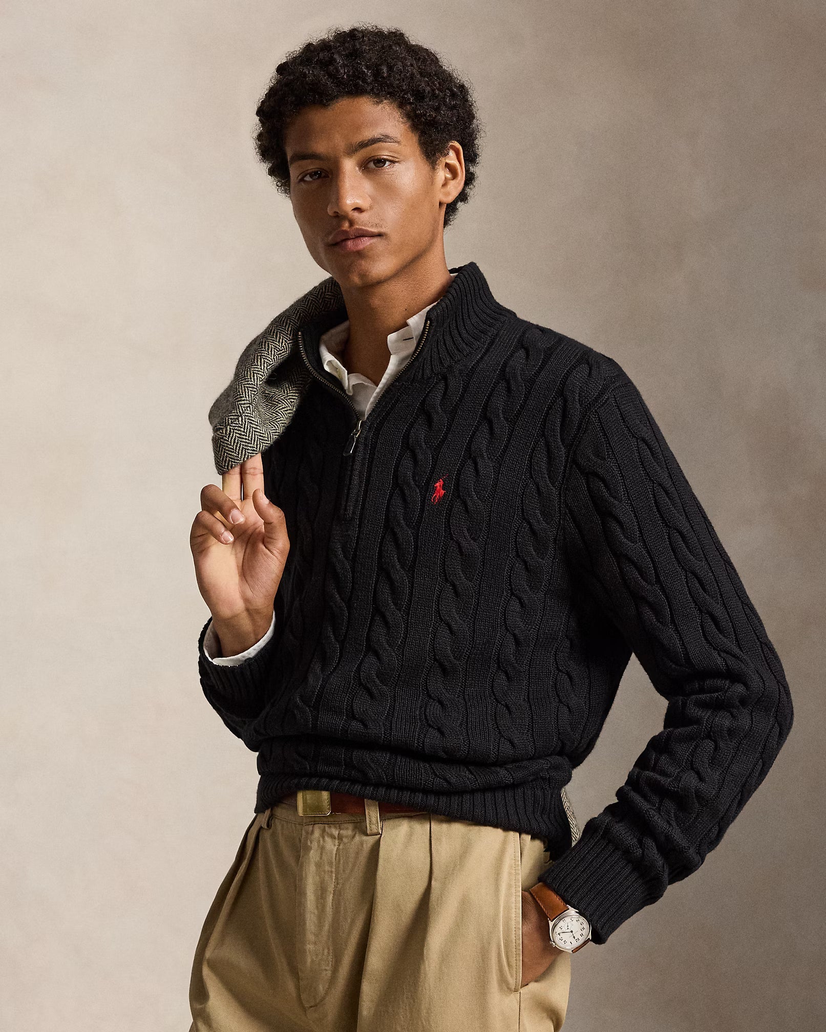 Cable-Knit Quarter-Zip Jumper - Black