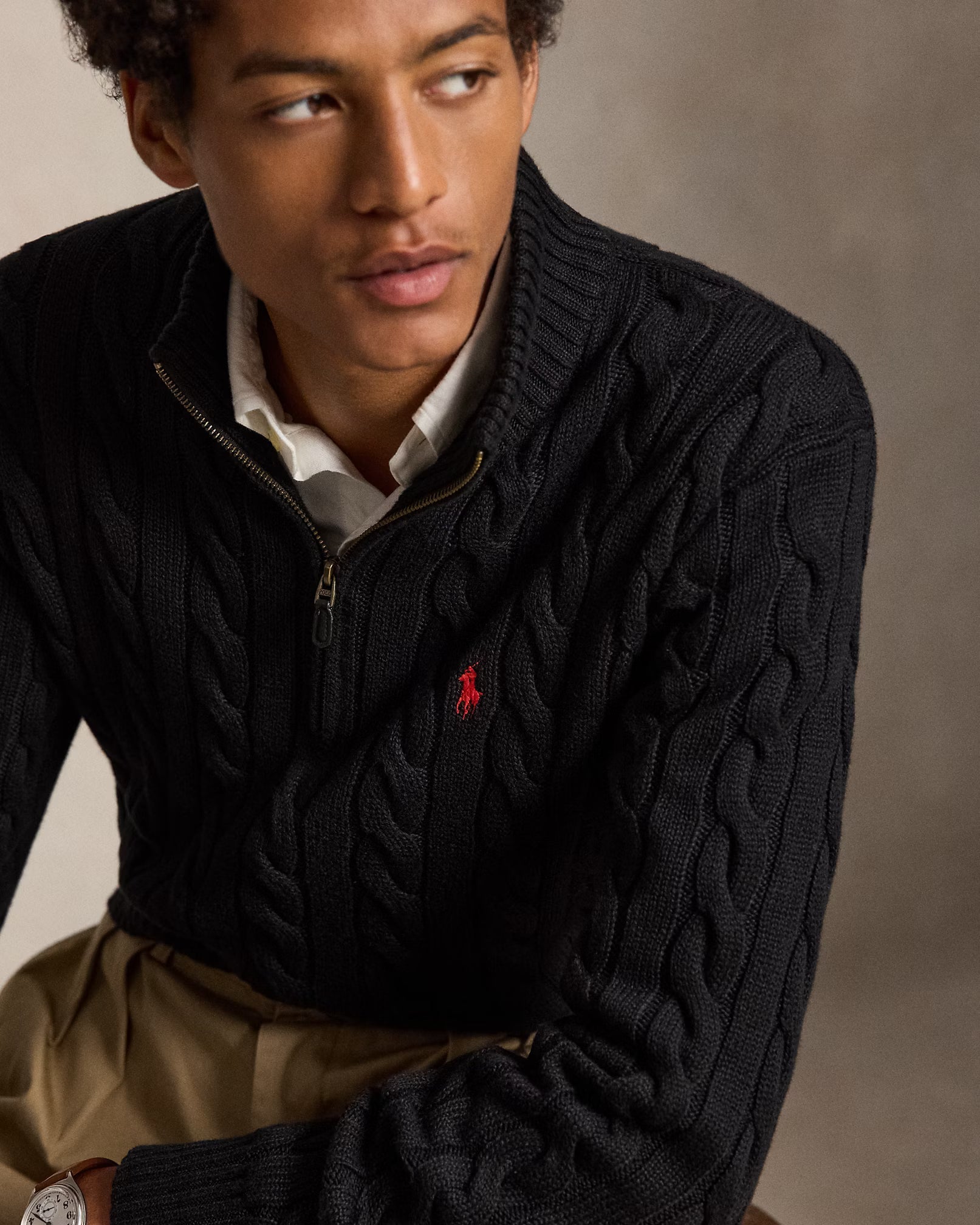 Cable-Knit Quarter-Zip Jumper - Black