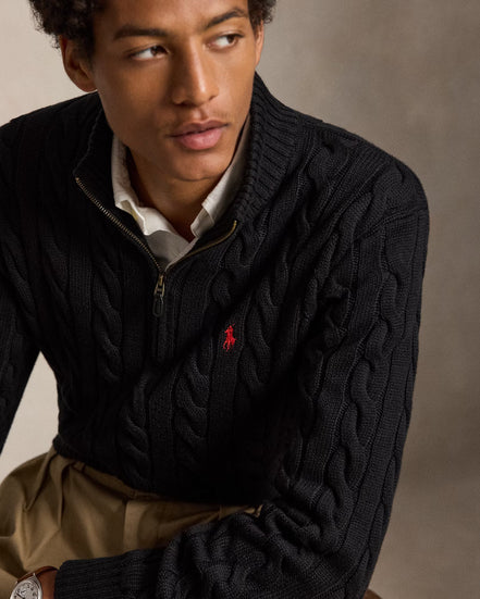 Cable-Knit Quarter-Zip Jumper - Black