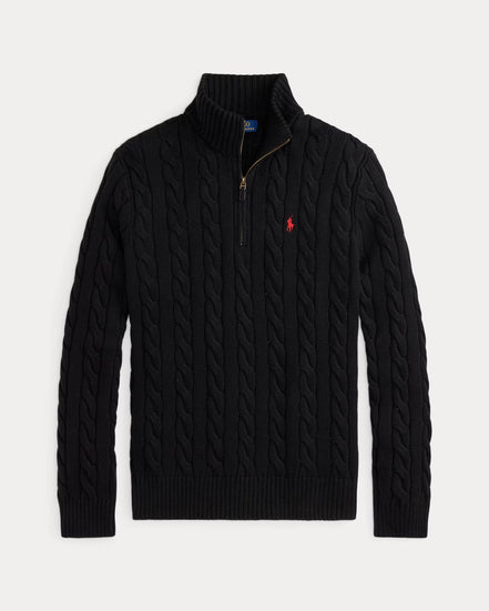 Cable-Knit Quarter-Zip Jumper - Black