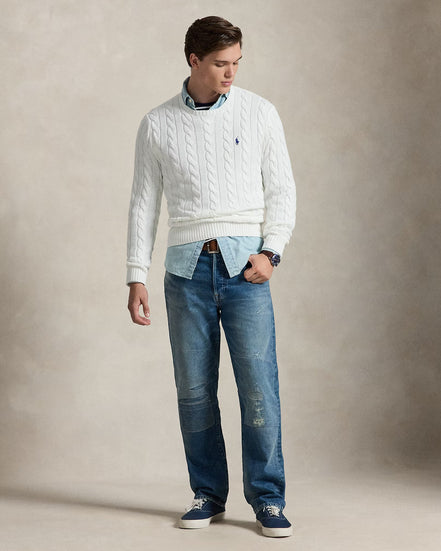 Cable-Knit Cotton Jumper - White