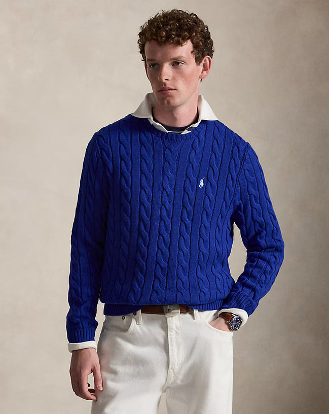 Cable-Knit Cotton Jumper - Sky Blue