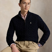 Cable-Knit Quarter-Zip Jumper - Hunter Navy Wh