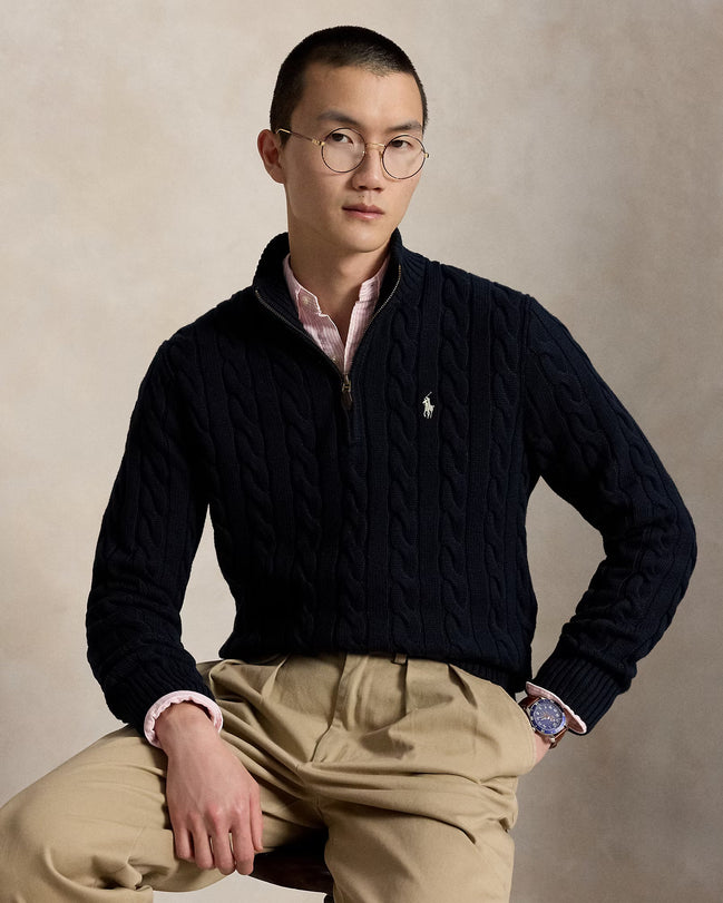 Cable-Knit Quarter-Zip Jumper - Hunter Navy Wh