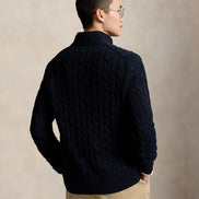 Cable-Knit Quarter-Zip Jumper - Hunter Navy Wh