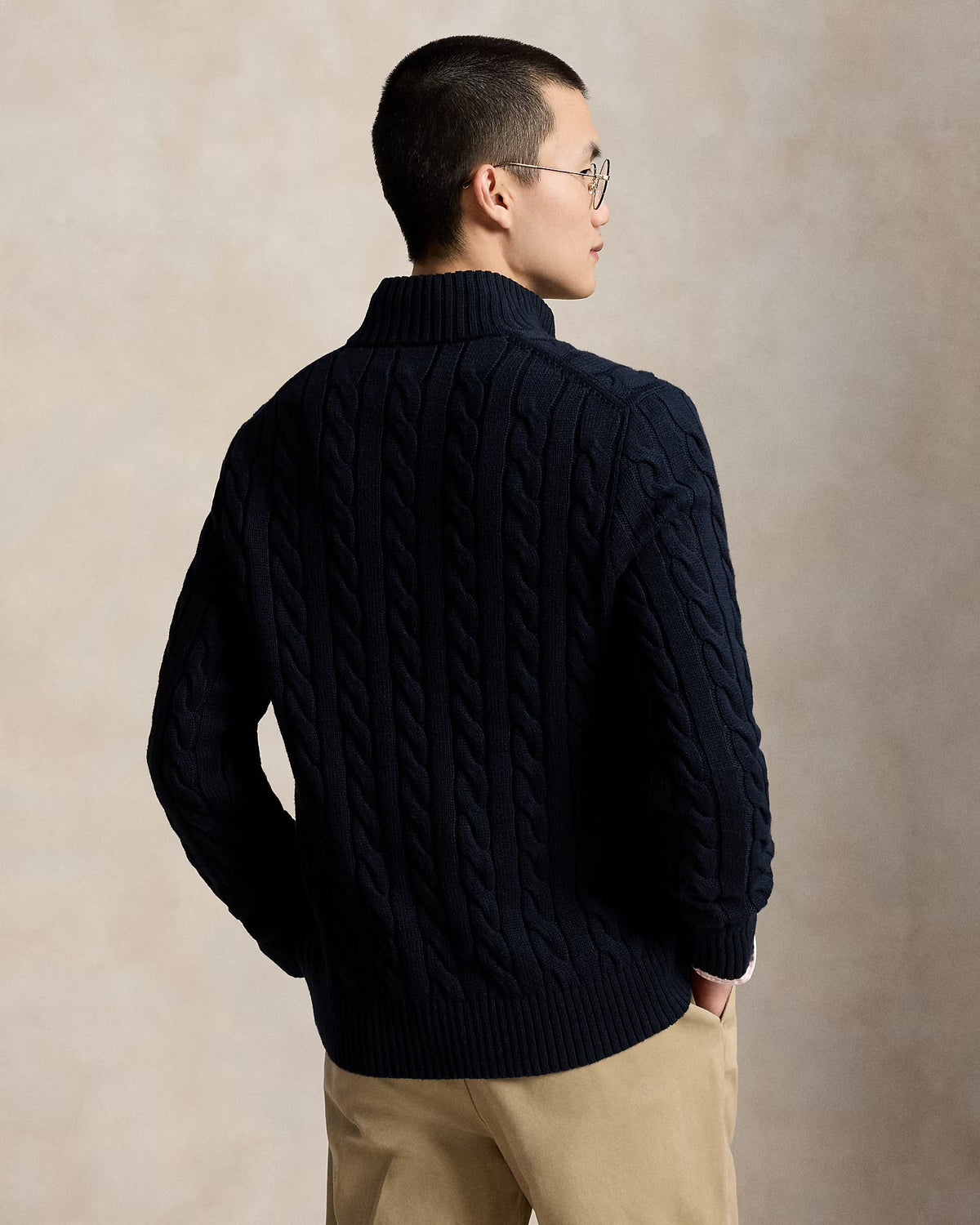 Cable-Knit Quarter-Zip Jumper - Hunter Navy Wh