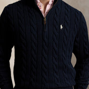 Cable-Knit Quarter-Zip Jumper - Hunter Navy Wh