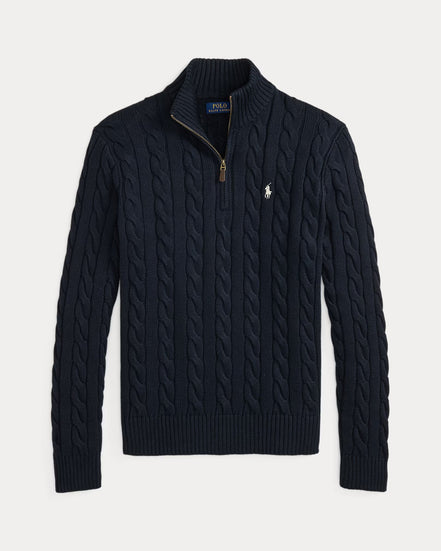 Cable-Knit Quarter-Zip Jumper - Hunter Navy Wh